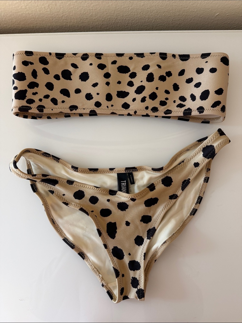 triangl Tan and Black Leopard Print Bikini Set Size XS Bottoms + Size S Top